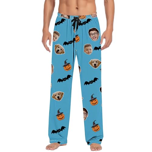 Generisch pyjama hosen,Pyjama Hose Damen Herren Personalisierte Lustige Pyjamahose Mit Fotogesicht Individueller Gesichts Benutzerdefinierte Foto Gesicht Gedruckt Nachtwäsche Hosen,Blau,M von Generisch