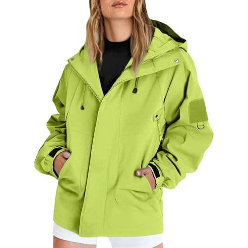 Generisch regenjacke damen faltbar,Regenjacke Hoodied für Damen Einfarbig Regenmantel Funktionsjacke mit Kapuze Wasserdicht Übergangsjacke Mit Taschen Faltbar Leicht Fahrradjacke Outdoorjacke von Generisch