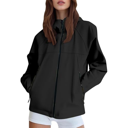 Generisch regenjacke damen wasserdicht,Regenjacke Damen - Wasserdicht Regenmantel Softshelljacke Sommer Jacke Leicht Atmungsaktiv Funktionsjacke Mit Kapuze schwarze L von Generisch