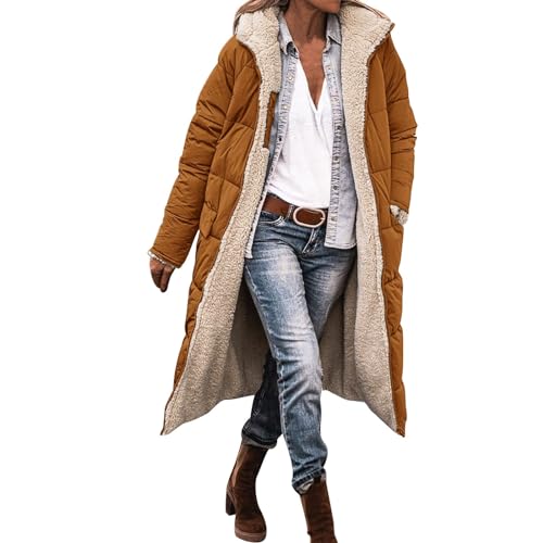 Generisch Wintermantel Damen Lang Auf Beiden Pufferjacken Warmer Kapuzenmantel Winterjacke Casual Wintermantel Mit Kapuze Frauen Oberbekleidung Outdoorjacke Steppjacke Steppmantel von Generisch