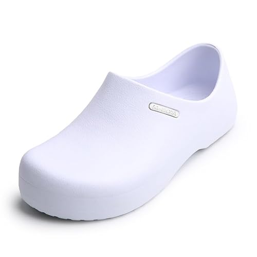 Generisch rutschfeste wasserdichte Kochschuhe Öldichte leichte Sicherheitsschuhe Intensive rutschfeste Matrix angeordnete Küchenschuhe (38,Weiß) von Generisch