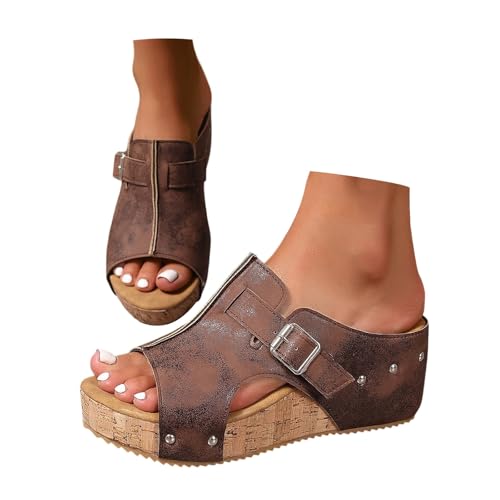 Generisch sandalen damen sommer, Pantoletten Wechselfussbett Damen - Hausschuhe Riemen Sandalen Mit Absatz Bohemian Slides Fussbett Slipper Plattform Orthopädische Elegante Keilabsatz von Generisch