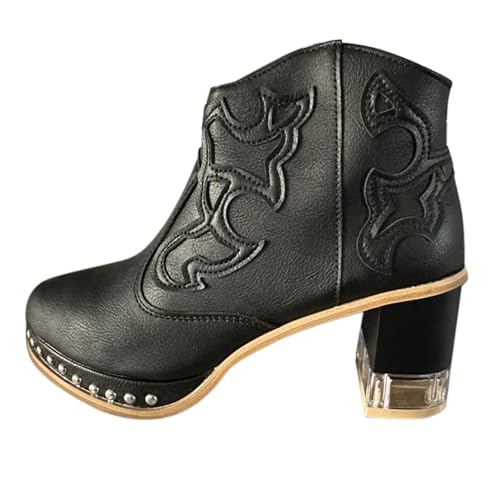 Generisch schnürstiefeletten damen Stiefeletten Damen Winter Wasserdicht Niederung Blockabsatz Halbstiefel Elegant Rutschfest Schlupfschuhe Bequeme Einfarbige Reißverschluß Outdoorschuhe Schwarz 37 von Generisch