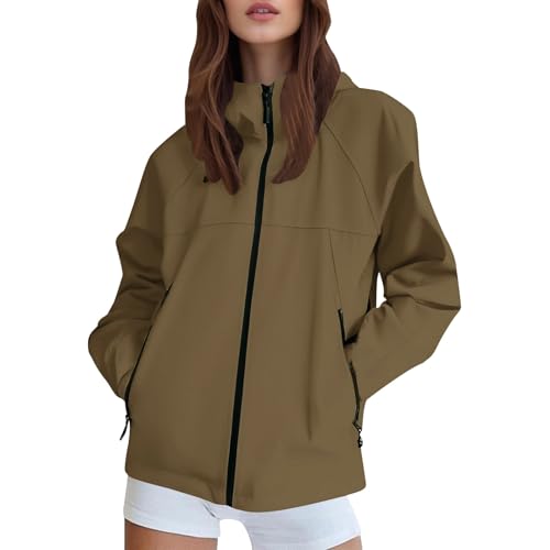 Generisch softshelljacke für damen,Regenjacke Damen - Wasserdicht Regenmantel Softshelljacke Sommer Jacke Leicht Atmungsaktiv Funktionsjacke Mit Kapuze braun 3XL von Generisch