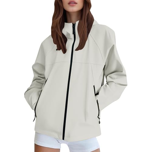 Generisch softshelljacke für damen,Regenjacke Damen - Wasserdicht Regenmantel Softshelljacke Sommer Jacke Leicht Atmungsaktiv Funktionsjacke Mit Kapuze weiße M von Generisch
