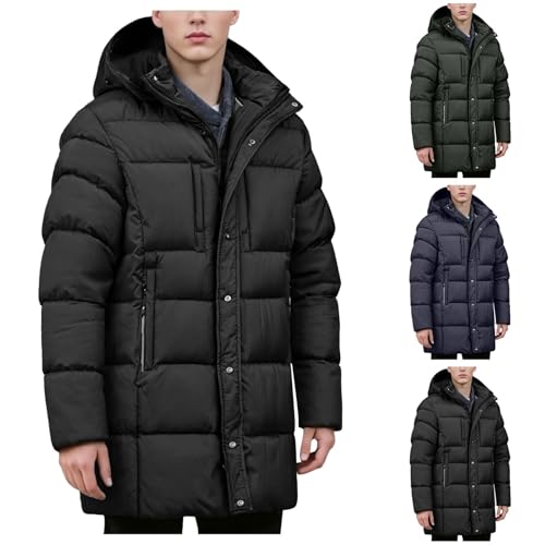 Generisch softshelljacke für herren Winter Long Steppjacke Herren mit Kapuze Warm Wintermantel mit Taschen Einfarbiger Kapuzenjacke Baumwolle Winterjacke Bequem Fit Trenchcoat Mantel von Generisch