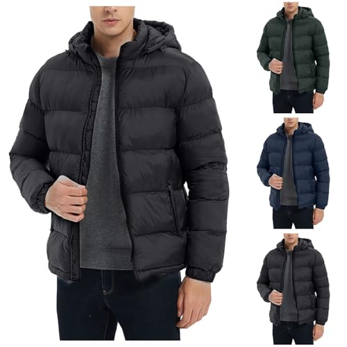 Generisch softshelljacke für herren Winter Steppjacke Herren mit Taschen Warm Winterjacke Abnehmbarer Kapuze Einfarbiger Kapuzenjacke Baumwolle Wintermantel Bequem Fit Mantel von Generisch