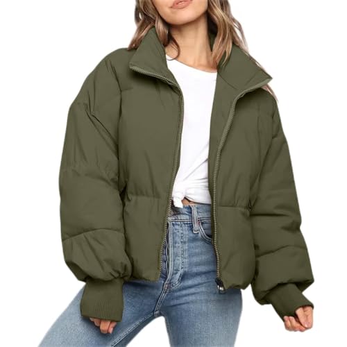 Generisch Steppjacke Damen leicht lang mit Kapuze beige braun schwarz, 2025 Herbstjacke Daunenjacke Damen Mädchen - Winterjacke Faux Leicht Warm Hybrid Steppjacke Armeegrün M von Generisch