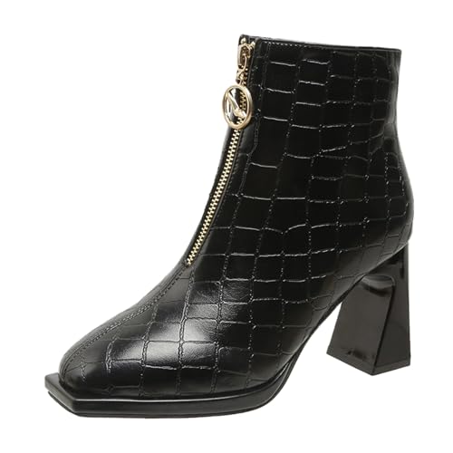 Generisch stiefel zum schnüren damen Stiefeletten Damen Winter Wasserdicht Niederung Blockabsatz Halbstiefel Elegant Rutschfest Schlupfschuhe Bequeme Einfarbige Reißverschluß Outdoorschuhe Schwarz 37 von Generisch