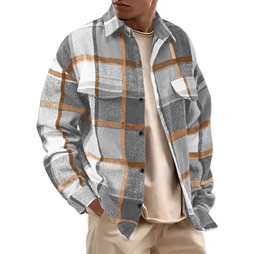 Generisch strickjacke üBergangsjacke Herren Jacke Winterjacke Herren Taschen Winter Kariert Sweatjacke Warmer Strickjacke Button Baumwolle Bequem Fit Softshelljacke von Generisch