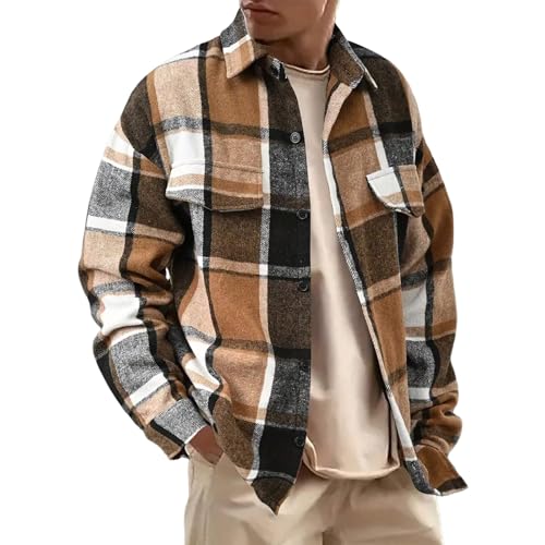 Generisch sweatjacke üBergangsjacke Herren Jacke Winterjacke Herren Taschen Winter Kariert Sweatjacke Warmer Strickjacke Button Baumwolle Bequem Fit Softshelljacke von Generisch