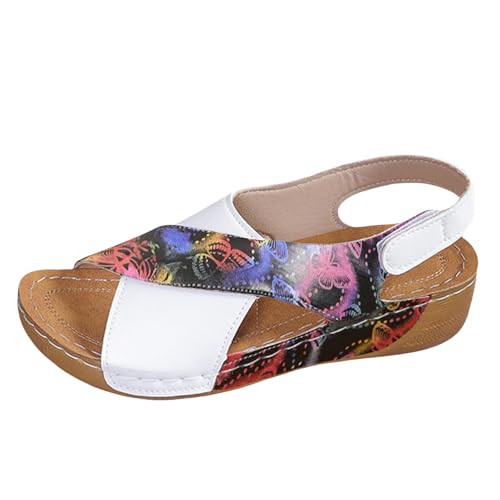 Generisch tages angebote von heute Sandalen Damen Elegant Orthopädische Slide Bequeme Breite Füße Plateau Damensandalen Ultra-bequeme Slingback Weichen Sohlen Sandaletten badesandalen damen White 41 von Generisch