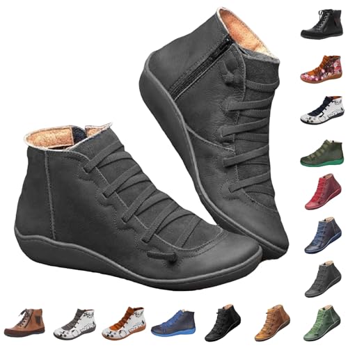 Generisch trachtenstiefel damen Stiefeletten Kurz Halbstiefel Bequeme Rutschfest Schlupfschuhe Übergangsstiefel Reißverschluß Outdoorschuhe Winterstiefel Trekkingstiefel western stiefel damen Grau 40 von Generisch