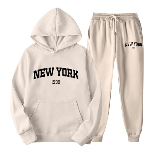 Generisch Jogginganzug Set Sweatshirt und Jogginghose Warmes Trainingsanzug Langarm Sportanzug Sport Outfit Zweiteiler Elegant Jogger Bequem Baggy Stretch von Generisch