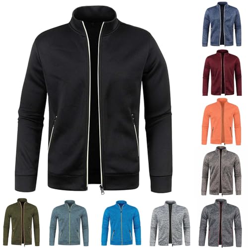 Generisch übergangsjacke Herren Sweatjacke ohne Kapuze Outdoor Fleecejacke Wander Sportjacke Strickjacke mit Reissverschluss Einfarbig Strickfleecejacke Leichte Fleecejacken Freizeitjacke Schwarz M von Generisch