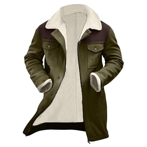 Generisch übergangsjacke herrenTrenchcoat Herren Jacke Wintermantel Herren Mit Taschen Winter Warm Fleecejacke Farbblock Ohne Kapuze Winterjacke Fleece Bequem Fit Softshelljacke von Generisch