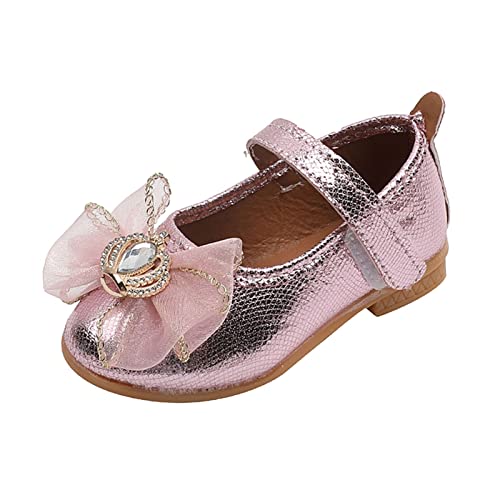 Generisch und Mädchen Freizeitschuhe Einfarbig Mesh Bogen Strass Flache Leichte Abendschuhe Winterschuhe 24 (Pink, 27.5 Toddler) von Generisch