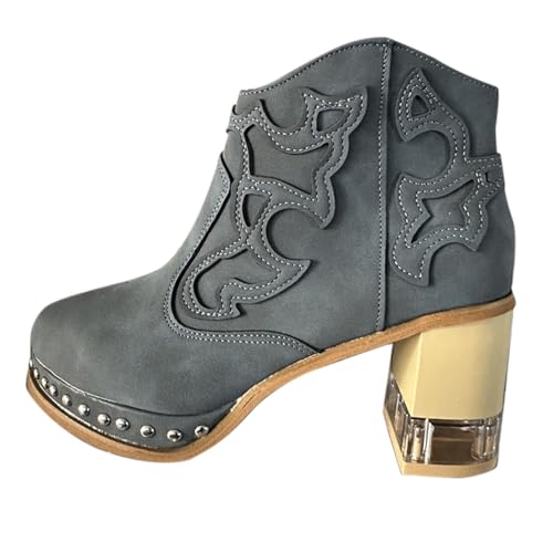 Generisch western stiefeletten damen Stiefeletten Damen Winter Wasserdicht Niederung Blockabsatz Halbstiefel Elegant Rutschfest Schlupfschuhe Bequeme Einfarbige Reißverschluß Outdoorschuhe Blau 35 von Generisch