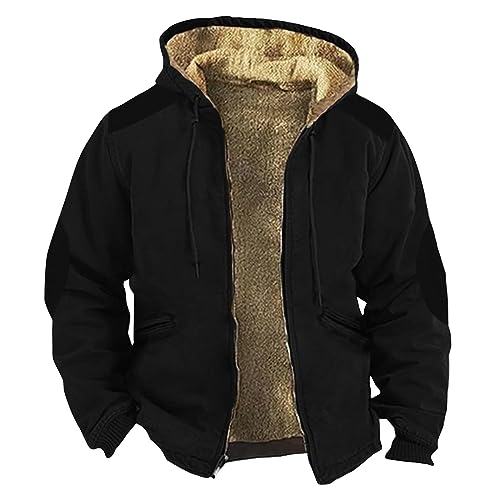 Generisch winterjacke herren, Full Zip and Pockets, Winter Warm Fleece Inner Sweatshirt, herren steppmantel, fleece hemd, steppmantel herren, hoodie jacke, winterjacke herren mit heizung, Schwarz， M von Generisch