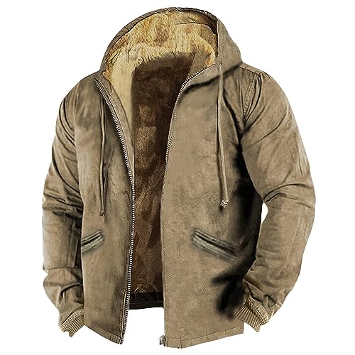 Generisch winterjacke herren, Sweat Jacket with Hood, heavyweight fleece sweatshirt, angelanzug herren wasserdicht, rote jacke herren, motorradjacke winter herren, herrenbekleidung, Khaki， XXL von Generisch