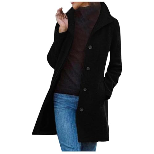Generisch wollmantel Damen, Mantel Damen Jacke Lang Trenchcoat Elegant Wollmantel Herbstmantel Wintermantel Übergangsmantel Parka mit Reverskragen Strickjacke Einfarbig Windjacke von Generisch