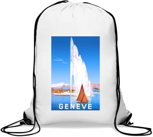 Geneve Suisse Genf Schweiz Retro Stil Reise Poster Gym Sack Casual Drawstring Bag Weiß von Generisch