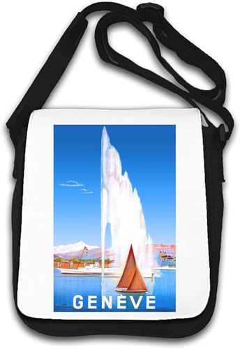 Geneve Suisse Genf Schweiz Retro Stil Reise Poster Schultertasche Weiß von Generisch