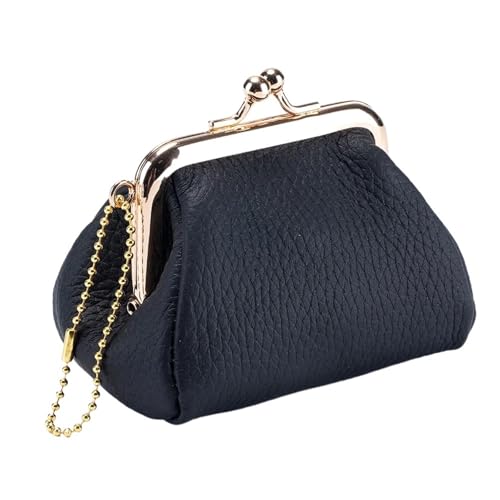 Genuine Leather Kiss Lock Clutch Wallet - Vintage Clasp Closure Purse for Women, Schwarz , Taglia Unica von Generisch