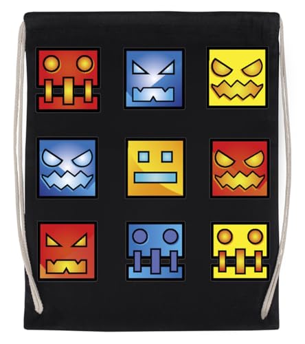 Geometrie Dash Symbol Gesicht Schwarzer Wiederverwendbarer Sportbeutel Aus Baumwolle von Generisch