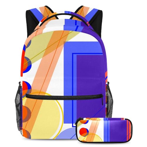 Geometrisches Muster verbessert Ihr Schulerlebnis, schnappen Sie sich diesen Rucksack mit Federmäppchen für Jungen, Mädchen, Teenager, Mehrfarbig Nr. 01, B：29.4x20x40cm P：19x7.5x3.8cm, Tagesrucksäcke von Generisch