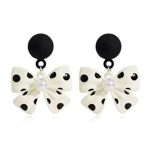 Gepunktete Schleifenohrringe, Retro-Schmuck für Damen, modisches Geschenk, 0.67 x 0.2 x 0.98 in, Metall, Kein Edelstein von Generisch