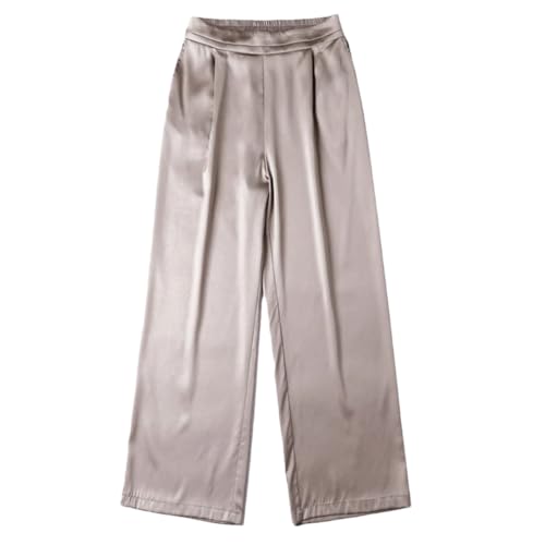 Gerade Seidenhose für Damen, feste Taschen, elastische Taille, Büro, Damen, weites Bein, khaki, L Gerade Seidenhose für Damen, feste Taschen, elastische Taille, Büro, Damen, weites Bein, khaki, L von Generisch