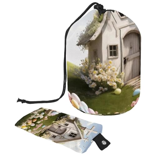 Geräumig und wasserdicht: Große Make-up-Tasche für Damen, der ultimative Kulturbeutel für Reisen und Zuhause, weißes Oster-Kreuzhaus, mehrfarbig, 9.9x6.9in/25.2x17.6cm;6x3.5in/15.2x8.8cm von Generisch