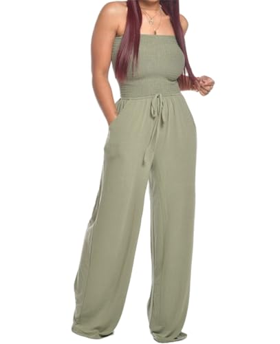 Gerippter Schlauch, rückenfrei, Seitentasche, lässiger Jumpsuit, trägerlos, weites Bein, Bustier, Jumpsuit mit Taschen, lichtgrün, M Gerippter Schlauch, rückenfrei, Seitentasche, lässiger Jumpsuit, trägerlos, weites Bein, Bustier, Jumpsuit mit Taschen, lichtgrün, M von Generisch