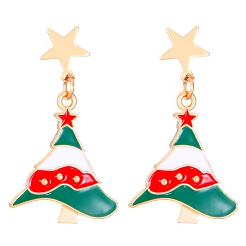 Geschenk für Mädchen Anklipsen für Damen, süßes Weihnachtsbaum-Retro-Ohrring-Set zum Anklipsen Winter-Weihnachtsohrringe, Schmuckset, geeignet Kinder, Weihnachten Ohrringe (A, One Size) von Generisch