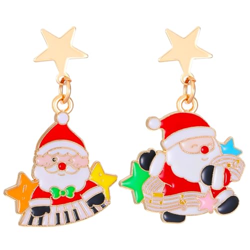 Geschenk für Mädchen Anklipsen für Damen, süßes Weihnachtsbaum-Retro-Ohrring-Set zum Anklipsen Winter-Weihnachtsohrringe, Schmuckset, geeignet Kinder, Weihnachten Ohrringe (D, One Size) von Generisch
