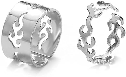 Geschenke Einfache Hohl Punk Gold Silber Farbabstimmung Modeschmuck Offene Ringe Set Koreanischer Stil Flamme Fingerringe Paar Ringe (Silber) von Generisch