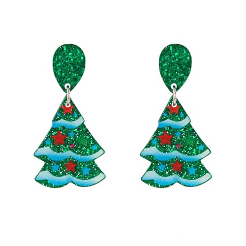 Geschenke für Damen Mädchen Cartoon Bunte Weihnachtsbaum Acryldruck Ohrringe für Frauen Ohrringe Weihnachten (B, 4. 3x3cm) von Generisch