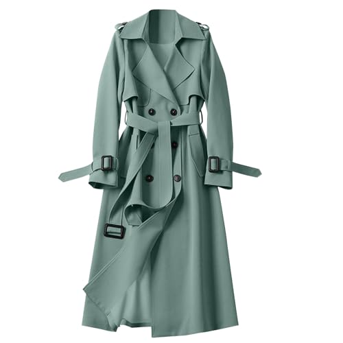 Geschenke für Frauen Trenchcoat Damen Lang Winddichter Übergangsjacke Plus Size Jacke mit Gürtel Double Breasted Mantel Leichte Revers Windjacke Einfarbig Übergangsmantel Klassische von Generisch