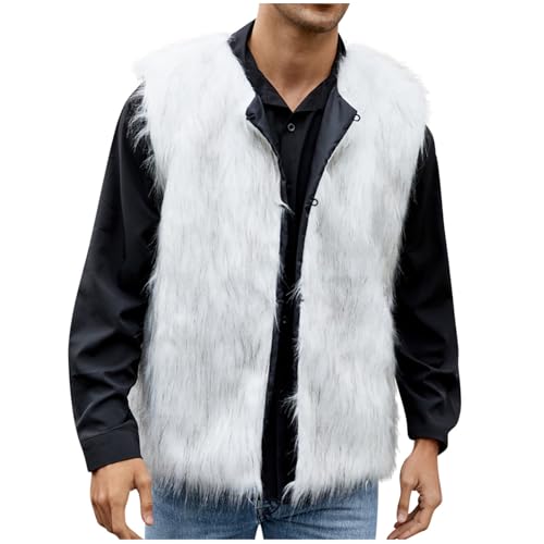 Geschenke für Männer Geburtstag Fellweste Herren Winter Kunstfell Weste Ärmellos Winterjacke Kunstpelz Pelzweste Thermal Wintermantel Warm Plüschweste Plüsch Pelzjacke Einfarbig von Generisch