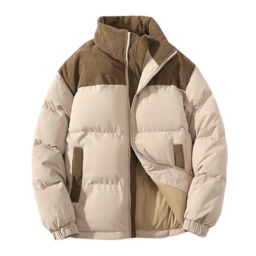 Geschenke für Männer Wintermantel Herren Modisch Cord Winterjacke Farbblock Stitching Mantel Stehkragen Baumwollmantel Winter Verdickte Herren-Jacken Thermal Langarm Puffer Jacke Outdoor von Generisch