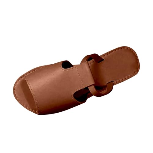 Geschlossen Sandalen Plateau Damen Schwarz Leder Pantoffeln Leder Mit Fussbett Damenschuhe Arch Support Orthopädische-Schuhe Verschleißfest Sommerschuhe Anti-Rutsch Schlappen Open Toe Slippers von Generisch