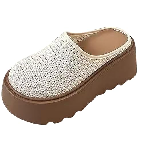Geschlossene Damen Slippers Mesh Leder Pantoletten Plateau Sandalen Atmungsaktive Bequeme Hausschuhe rutschfest Sommerschuhe Absatz Schlappen Weich Komfort Freizeitschuhe von Generisch