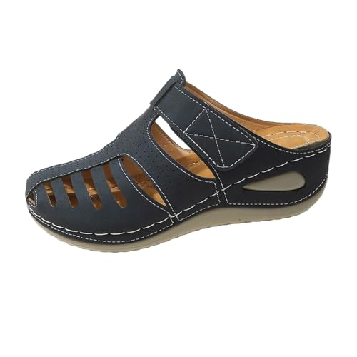 Geschlossene Plateausandalen Damen Plateau Wedge Absatzschuhe Sandaletten Leder Freizeit Sommerschuhe Leicht Ultra Bequeme Rutschfest Offener Großer Zeh Strand von Generisch
