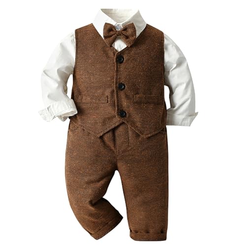 Geschwister Set Kleinkind Langarm Hemd Tops Weste Mantel Hosen Kind Kinder Mit Fliege Gentleman Outfits Jäten Baby Set Kinder T Shirt 152 (Coffee, 90) von Generisch