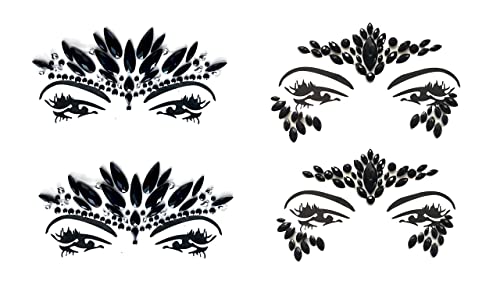 Gesicht Juwelen Edelstein Aufkleber 4 Stück Set Glitter Strasssteine Gesicht Make-Up B34 schwarz x 4 von Generisch