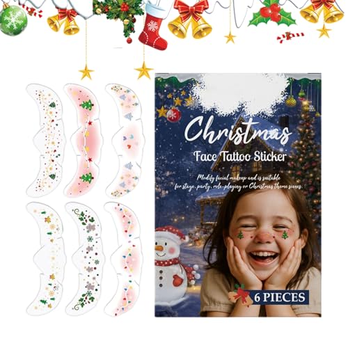 Gesichts Glitzer Sommersprossen Aufkleber,6 Stücke Weihnachts Gesichts Makeup Decal | Sommersprossen Dekos Für Festliche Feiern Kostümpartys Teenager Mädchen Tanzbühnen Auftritt von Generisch