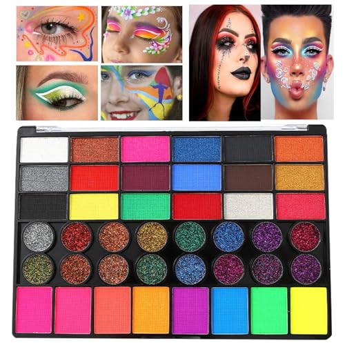 Gesichtsfarben Palette - Fluoreszierende Halloween Schminkpalette Mit Vielzahl An Farbtönen - Abwaschbare Halloween Schminke Für Körper Und Gesicht Cosplay Clown Kinder Erwachsene Bühne Festival von Generisch