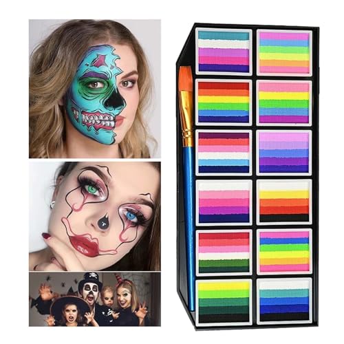 Gesichtsfarben-Set | Schminkfarbe - wasserbasierte abwaschbare langanhaltende Farbpalette mit 12 Feldern und Pinsel Make-up-Marker für Festival Sport Theater Mädchen Cosplay Frauen von Generisch
