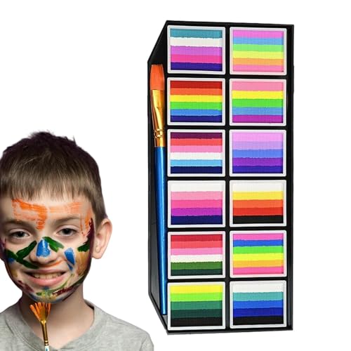 Gesichtsfarben Set | Schminkfarbe - wasserbasierte abwaschbare langanhaltende Farbpalette mit 12 Feldern und Pinsel Make-up-Marker für Festival Sport Theater Mädchen Cosplay Frauen von Generisch